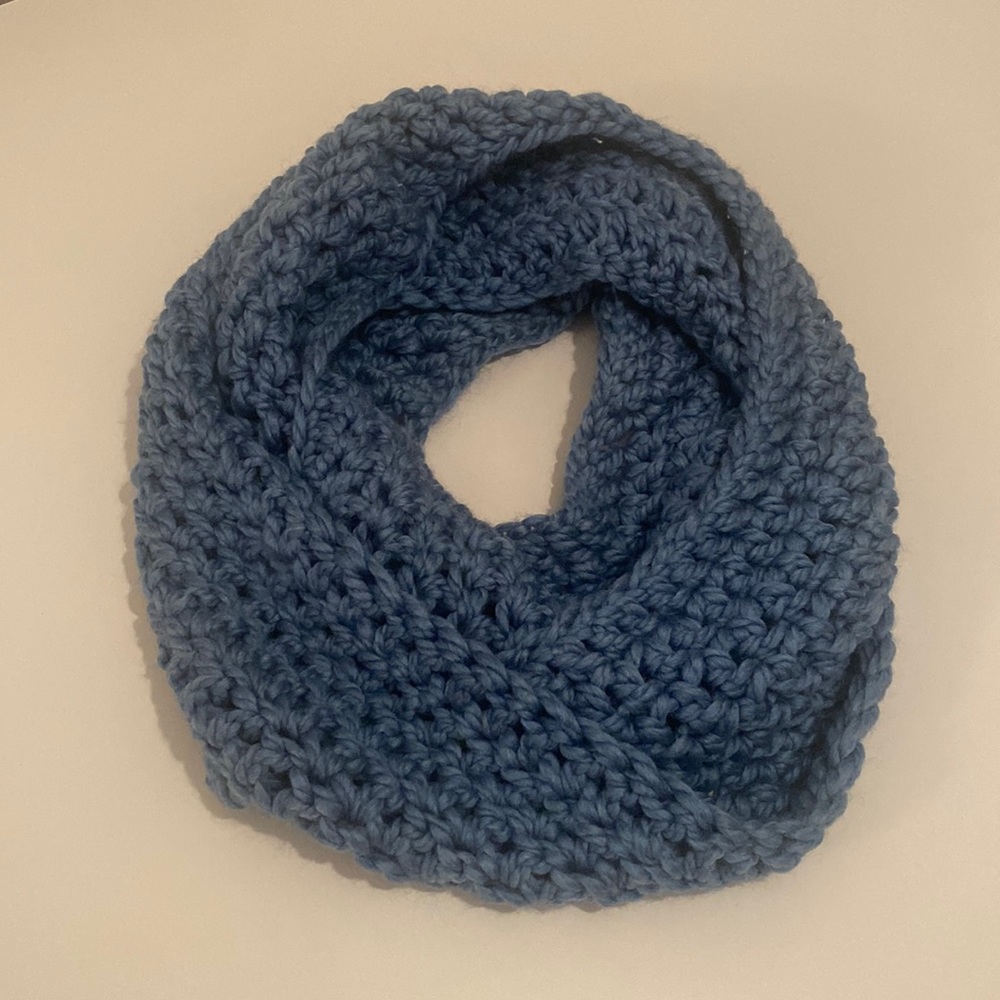 Blue knit infinity scarf